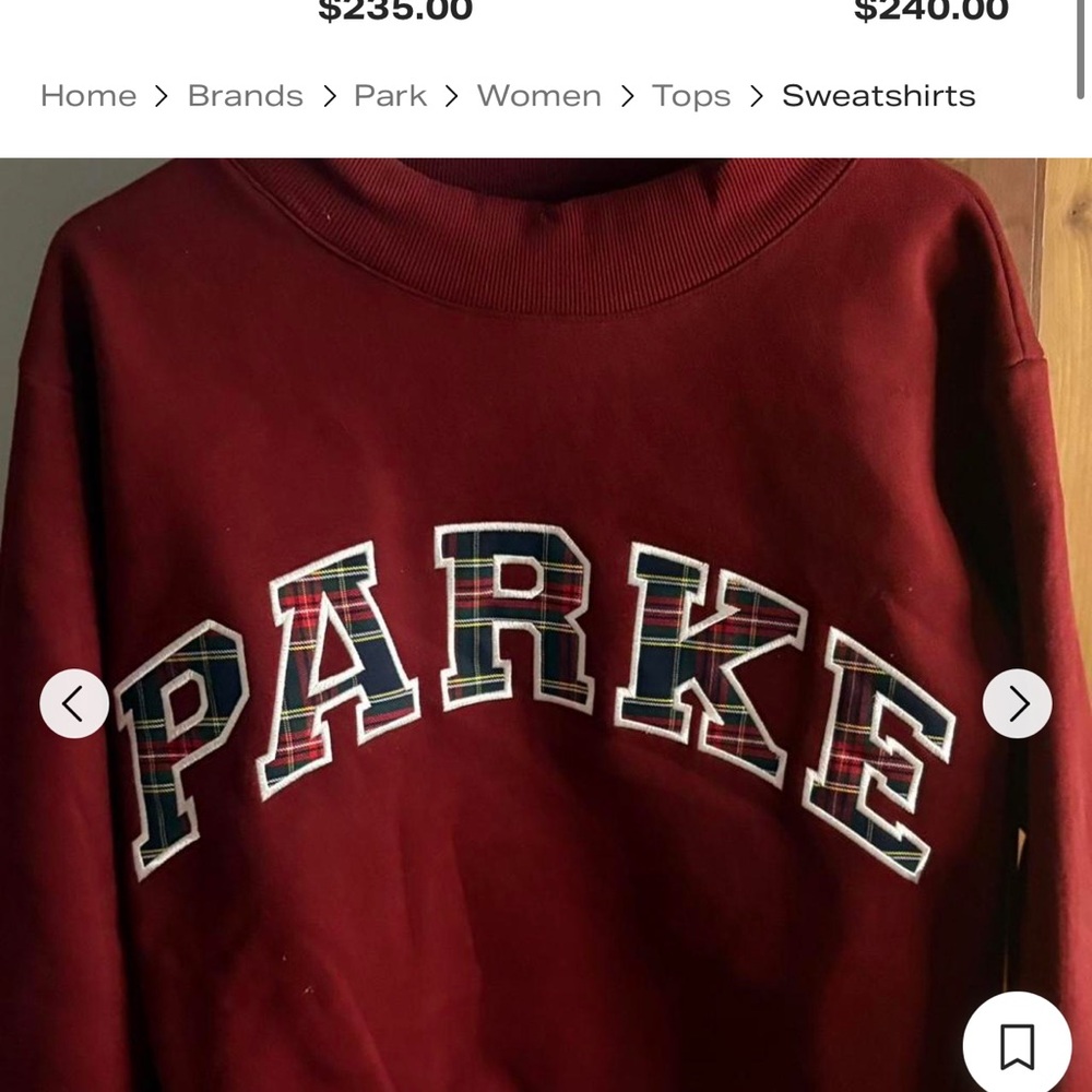 Parke Maroon Holiday Plaid Mock neck Sweatshirt - LG/XL - Picture 2 of 2